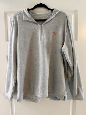Tommy Bahama Light Gray Half-Zip Hoodie with Orange Logo